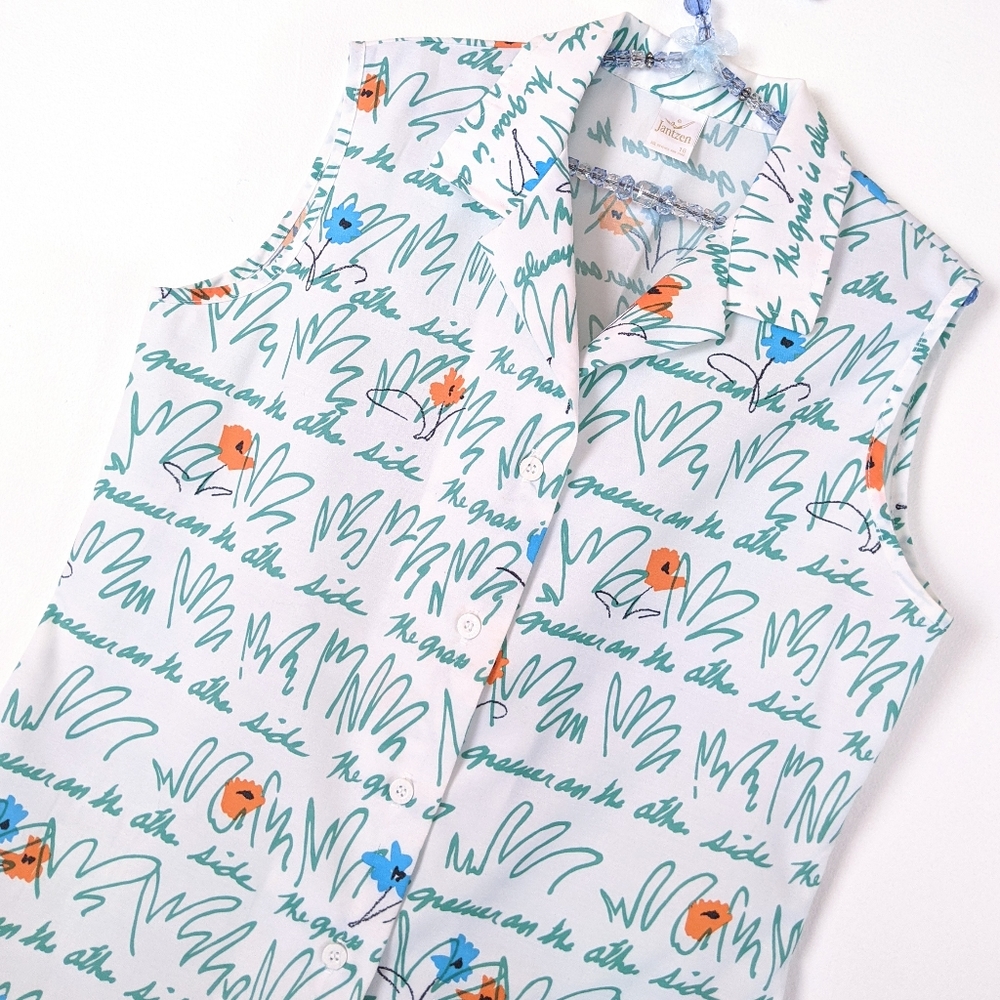 Rare 60s summer grass top jantzen Vintage women m/l 1960s sleeveless - Picture 4 of 9